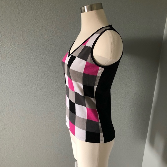 Taifun Collection Sleeveless V-Neck Checkered Knit Sweater Blouse - Picture 10 of 16